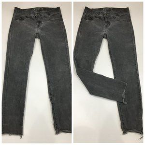 J BRAND Gray THE SKINNY Fray Cut Hem Faux Pockets Logo Button Slim Fit Jeans
